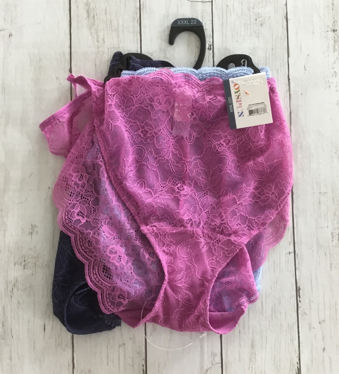 Joyspun Scalloped Lace String Bikini Panty 3-Pack Pink/Blue/Navy Size XXXL (22)