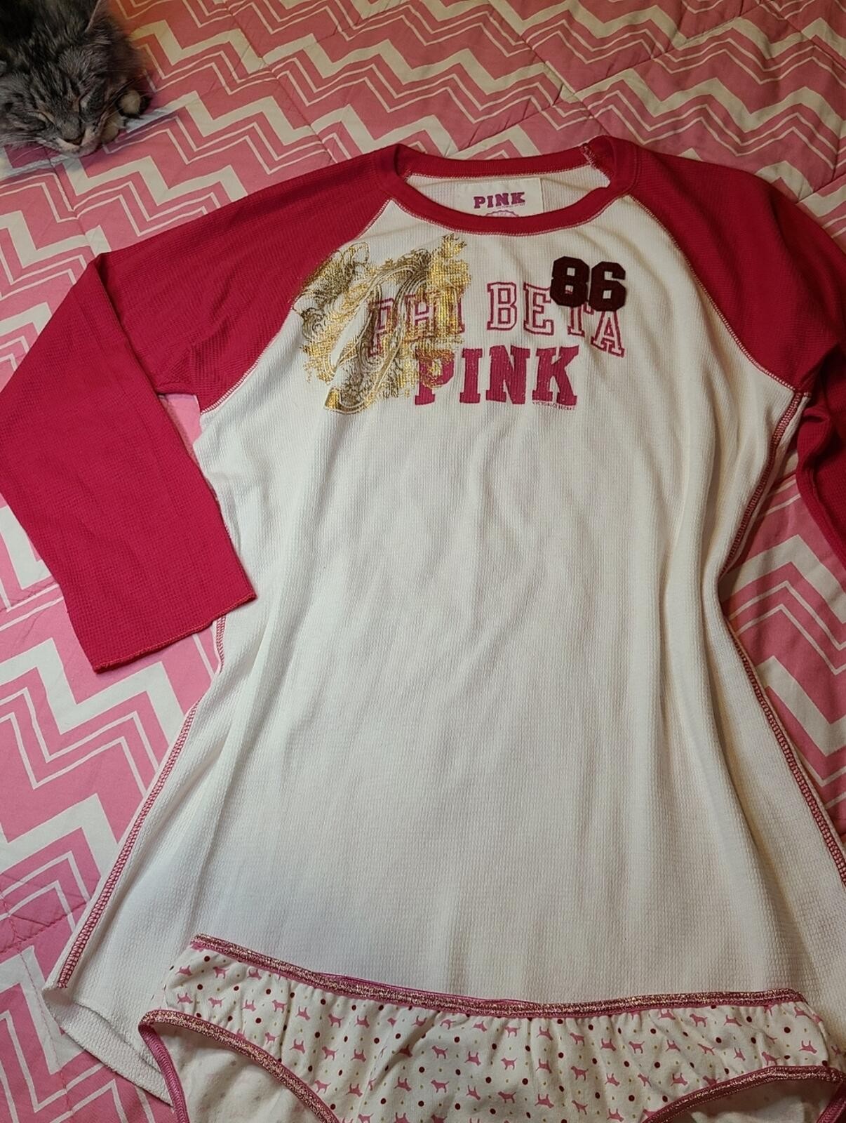 Rare VTG VS PINK Graphic Cotton Thermal Tee & Panty Set Size Lg