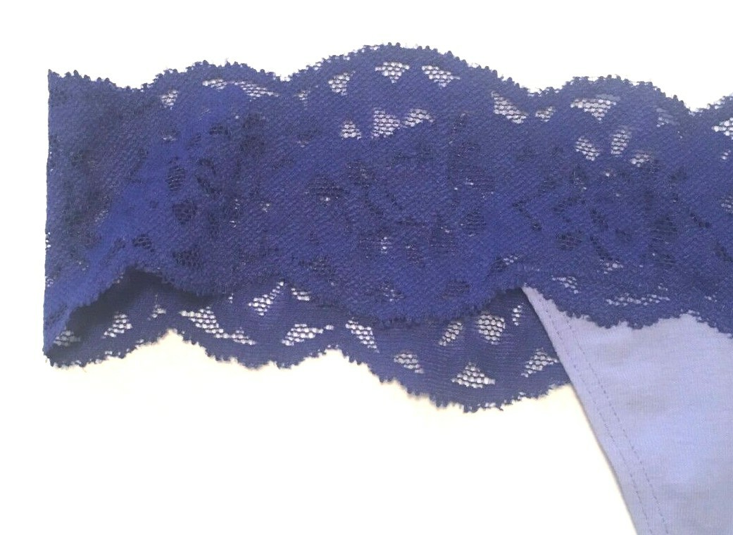 Victorias Secret Blue Casual Friday Thong Panties Size L Floral Lace Cotton NWT