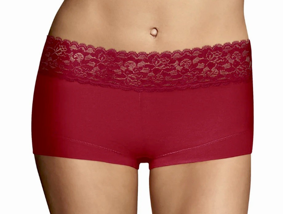 MAIDENFORM Cotton Dream Lace Waistband Red Boyshort Panty Womens Sz XL 8