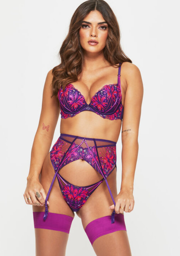 Ann Summers Esteemed Suspender Belt S & Thong set Size 8 Bright Purple