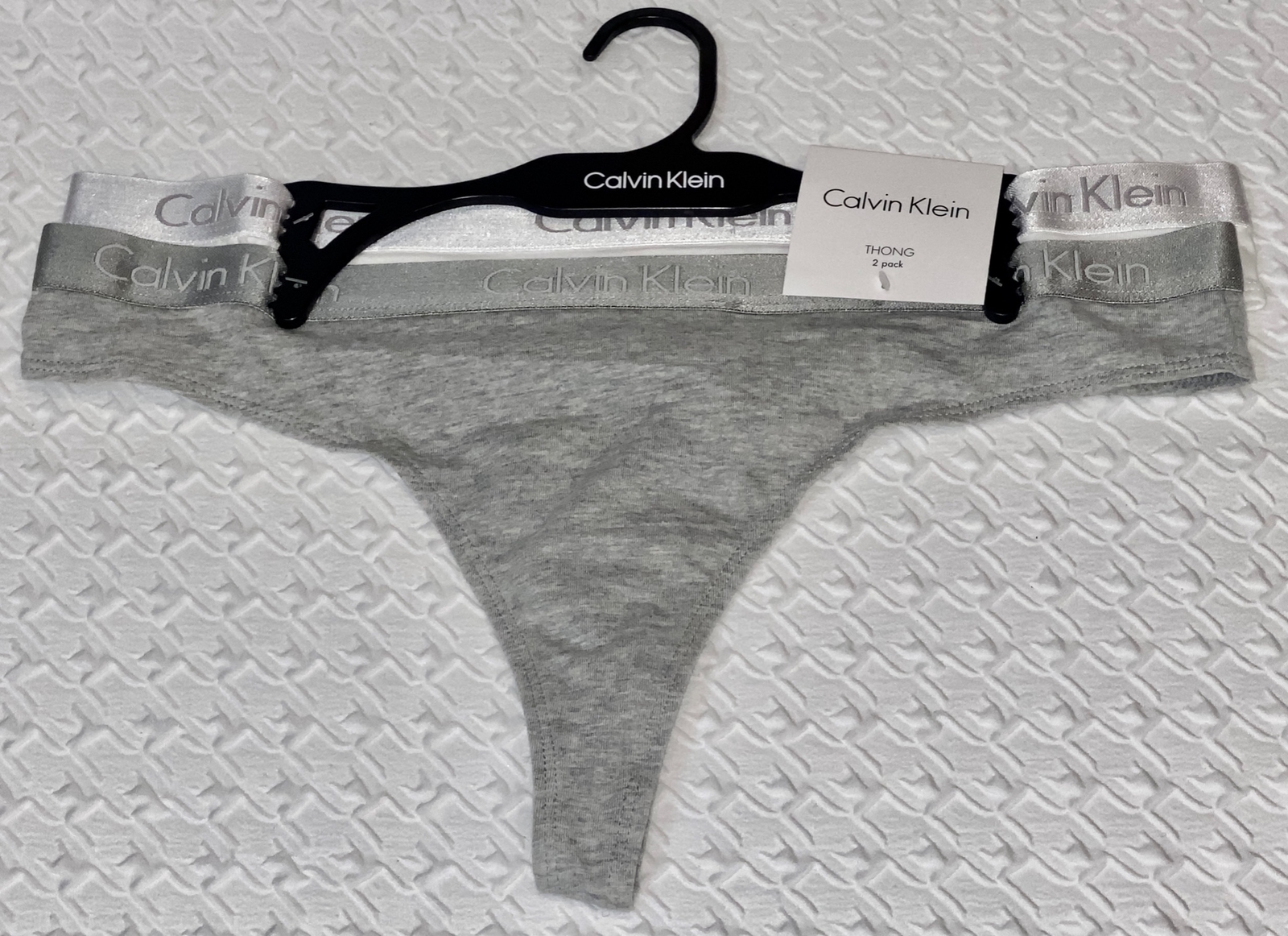 CALVIN KLEIN 2 Pack Cotton Stretch White Grey Thong Panty Womens S 5 M 6 L 7 XL