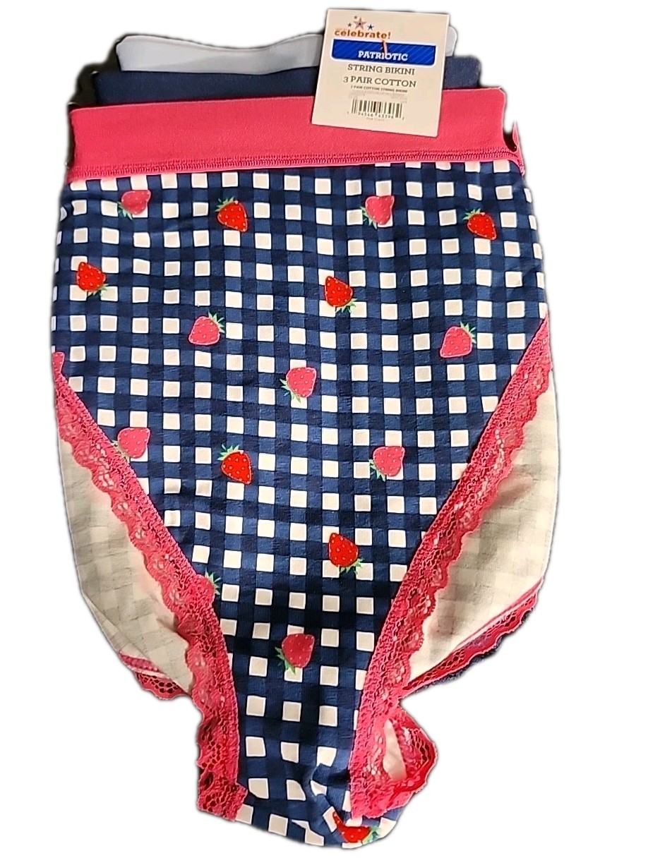 NWT Way To Celebrate String Bikini Panties 3-Pack Cotton Size XXL Multicolor