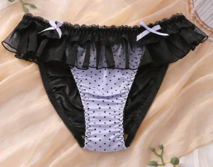 Women’s Kawaii Sissy Knickers Sexy Polka Dot Lace Ruffle Feminine Brief Panty XL