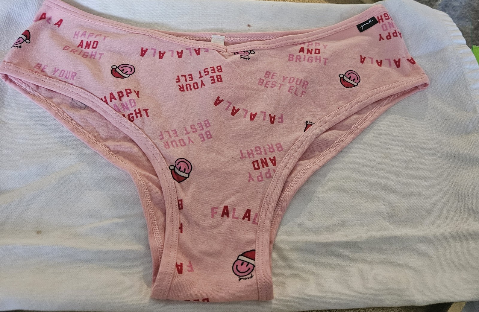PINK Logo Boyshort Panties, Pink/Red Christmas Holiday Graphic Print, XL, 1 Pack