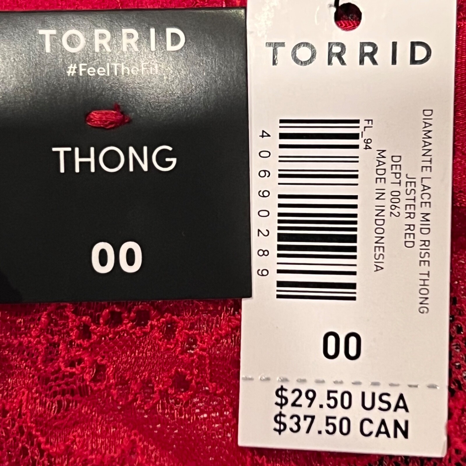 NWT TORRID Thong Pantie Sz 00X-0X-1X-2X-3X-4X Red Lace Bling