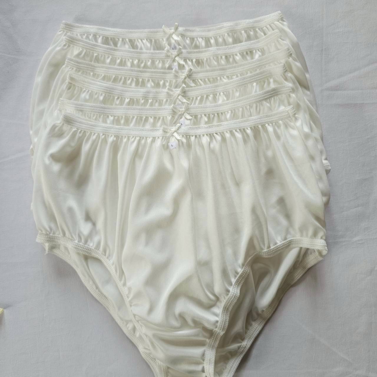 6pcs Underwear Nylon Panties Silky Soft Smooth Briefs High Waist 30″-36″ L/White