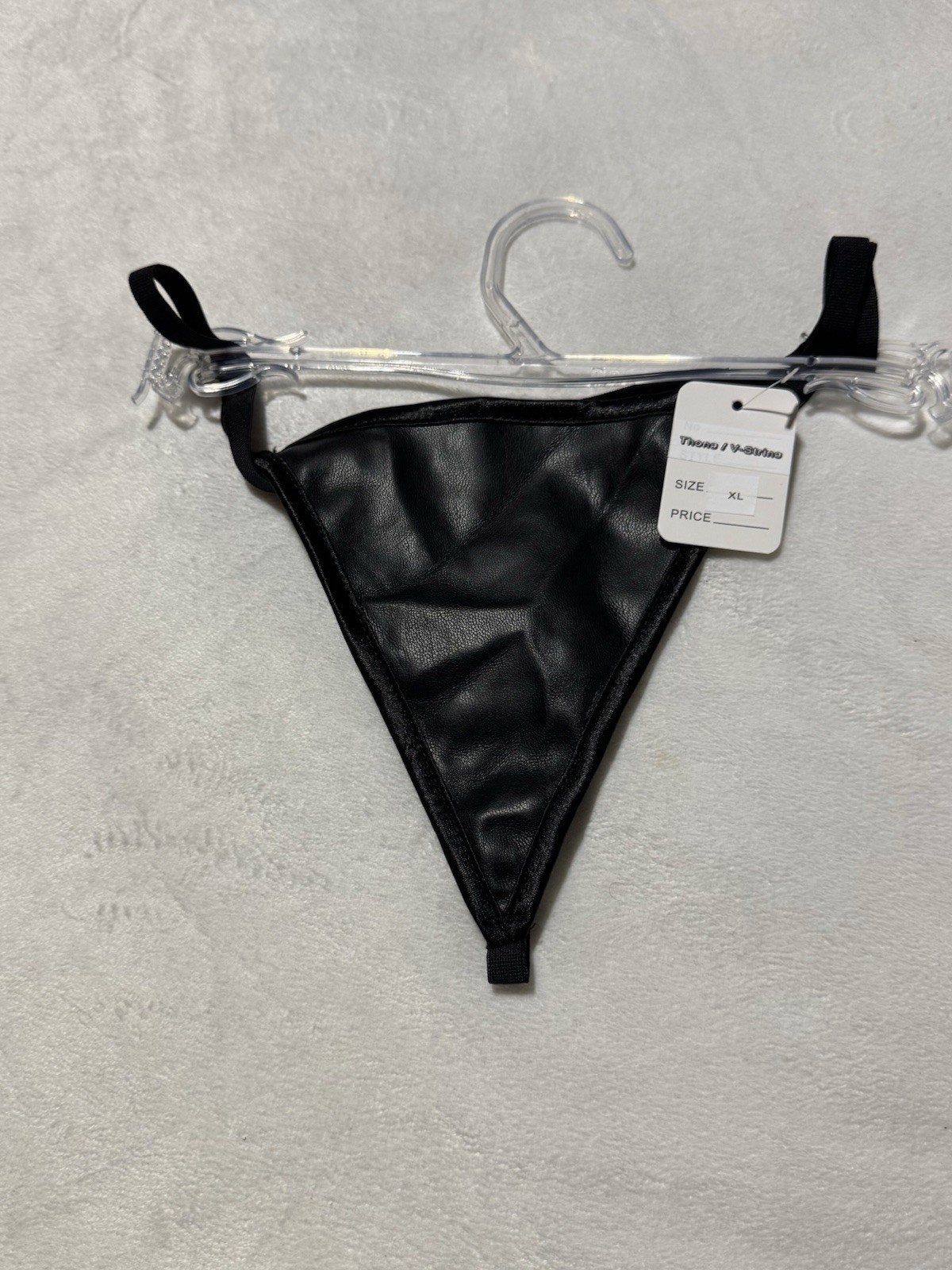 Sexy Black Faux Leather Thong V-String Panties Lingerie New with Tags XS S M L X