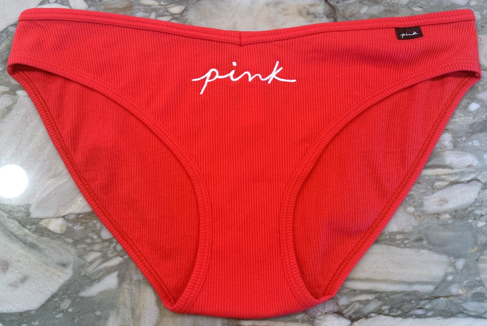 NEW Victoria Secret PINK Ribbed Cotton Bikini – Red Logo Embroidery – XL or XXL