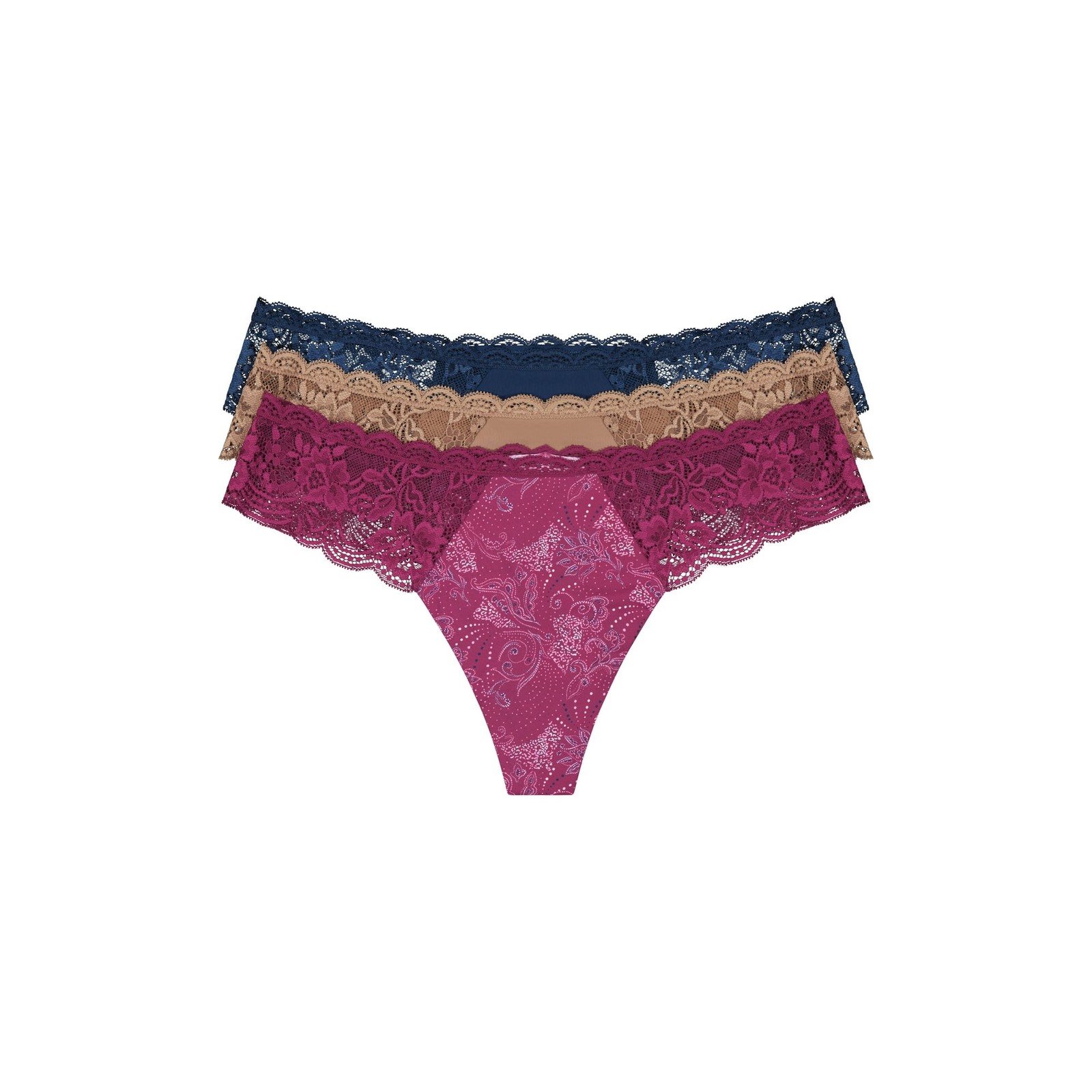 Joyspun Women’s Microfiber Lace Thong Panties 3-Pack Size XXL (20) Multicolor