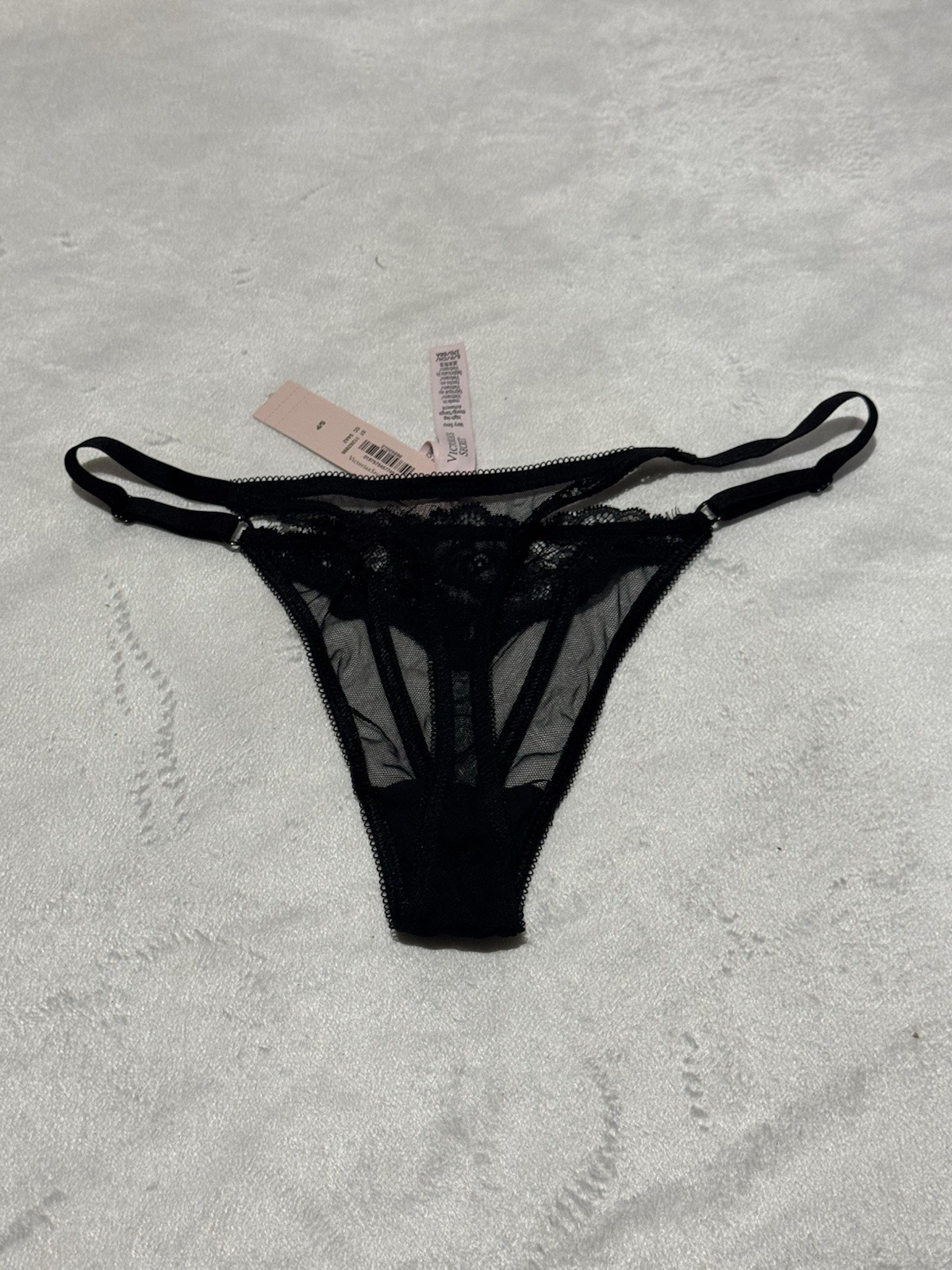 Victoria’s Secret Very Sexy Black Lace Mesh Strappy V-String Thong NWT Small
