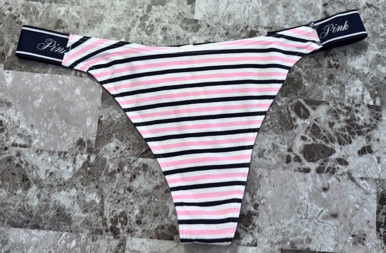 NWOT VICTORIA’S SECRET PINK NAVY BLUE STRIPE THICK SIDE STRAP THONG PANTIES