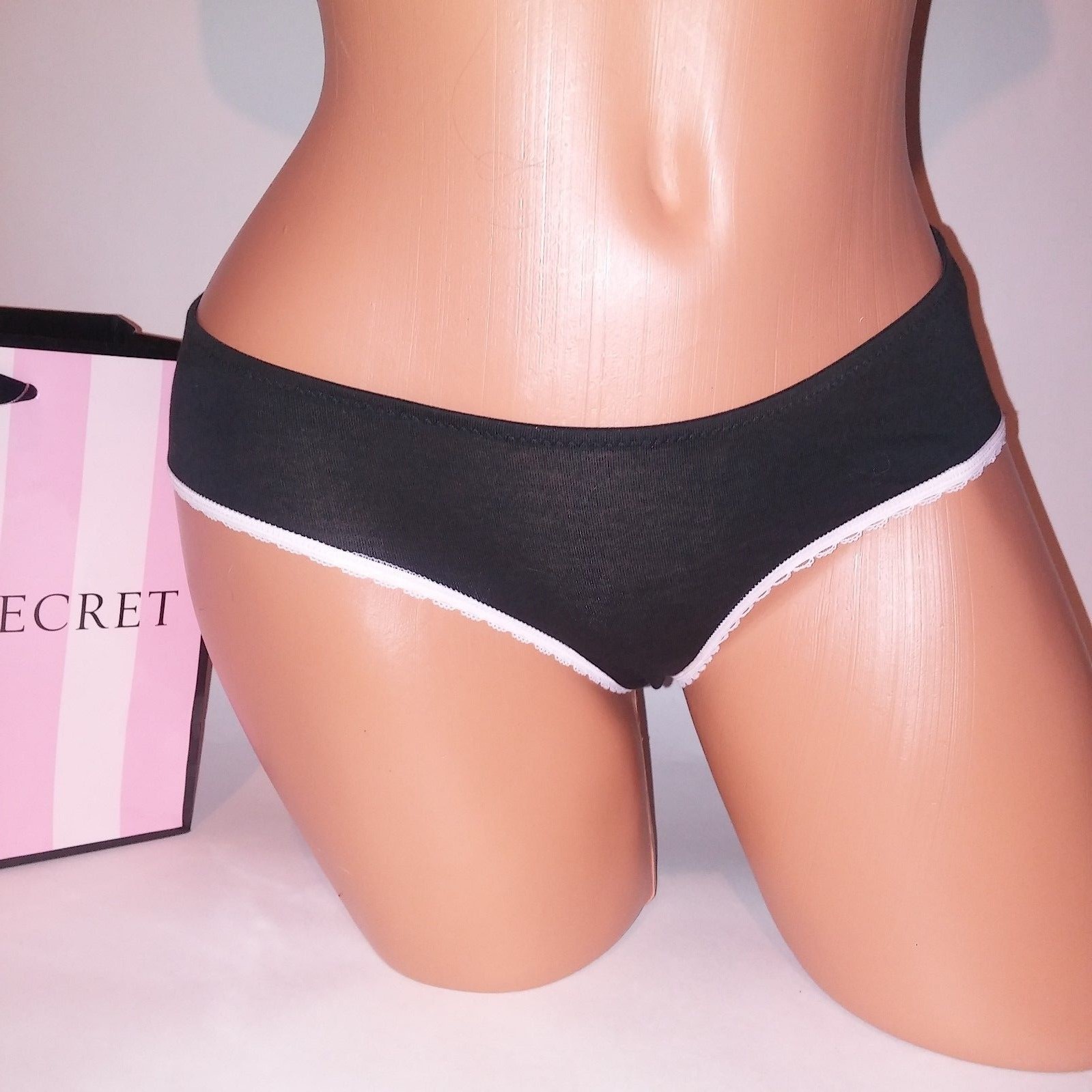 Victoria Secret Low Rise Hiphugger Panty Black White Sheer Ruched