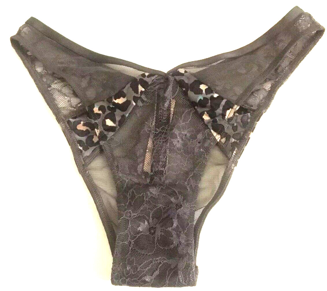 Victorias Secret Grey Leopard Animal Print Brazilian Panties Size XS Split Mesh