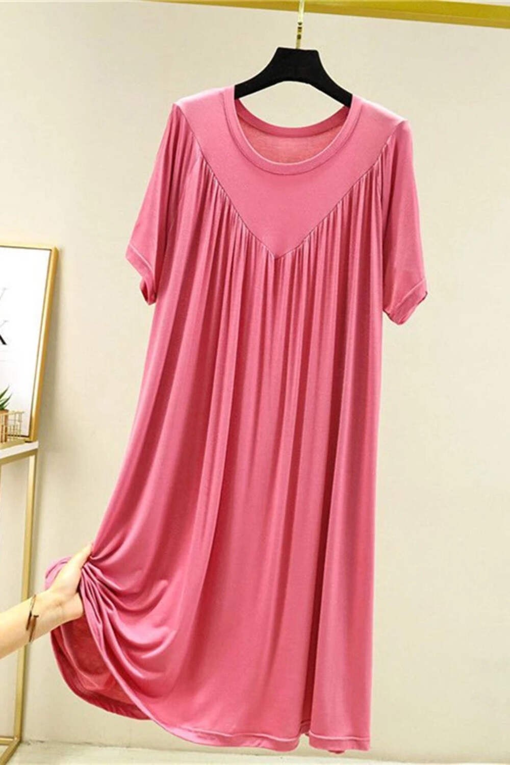 Loose plus Size Sp Dr Modal Women’s Summer Thin Home Gown Skirt Sle round Ne ort