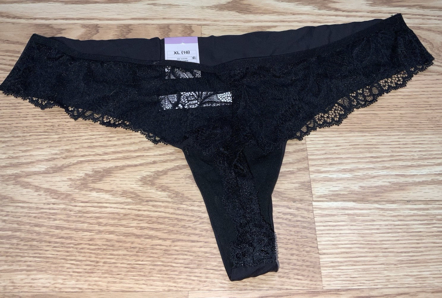 Auden Womens Black Lace Back Thong Seamless Front Size XL (16)