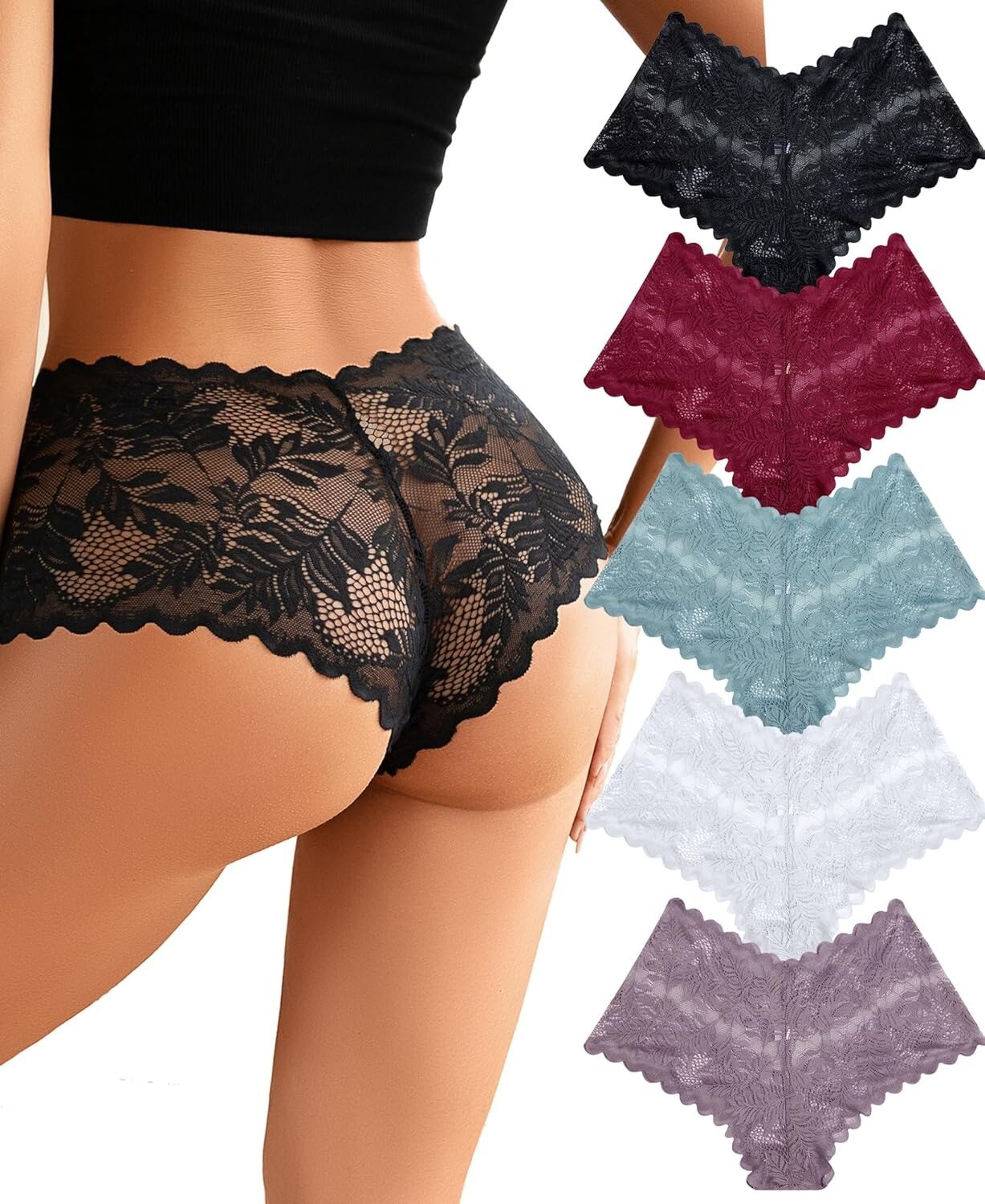 FINETOO Lace V-Waist Panties 5 Pack Sexy Underwear Ropa Interior Mujer Suave