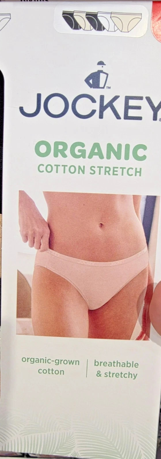 Jockey Women’s 5-Pack Organic Cotton Stretch Bikini, Beige, Size L