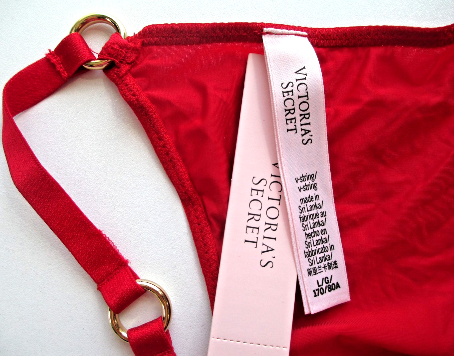 VICTORIA’S SECRET VERY SEXY V-String Thong Panty XL Red NWT Ring Hardware VS