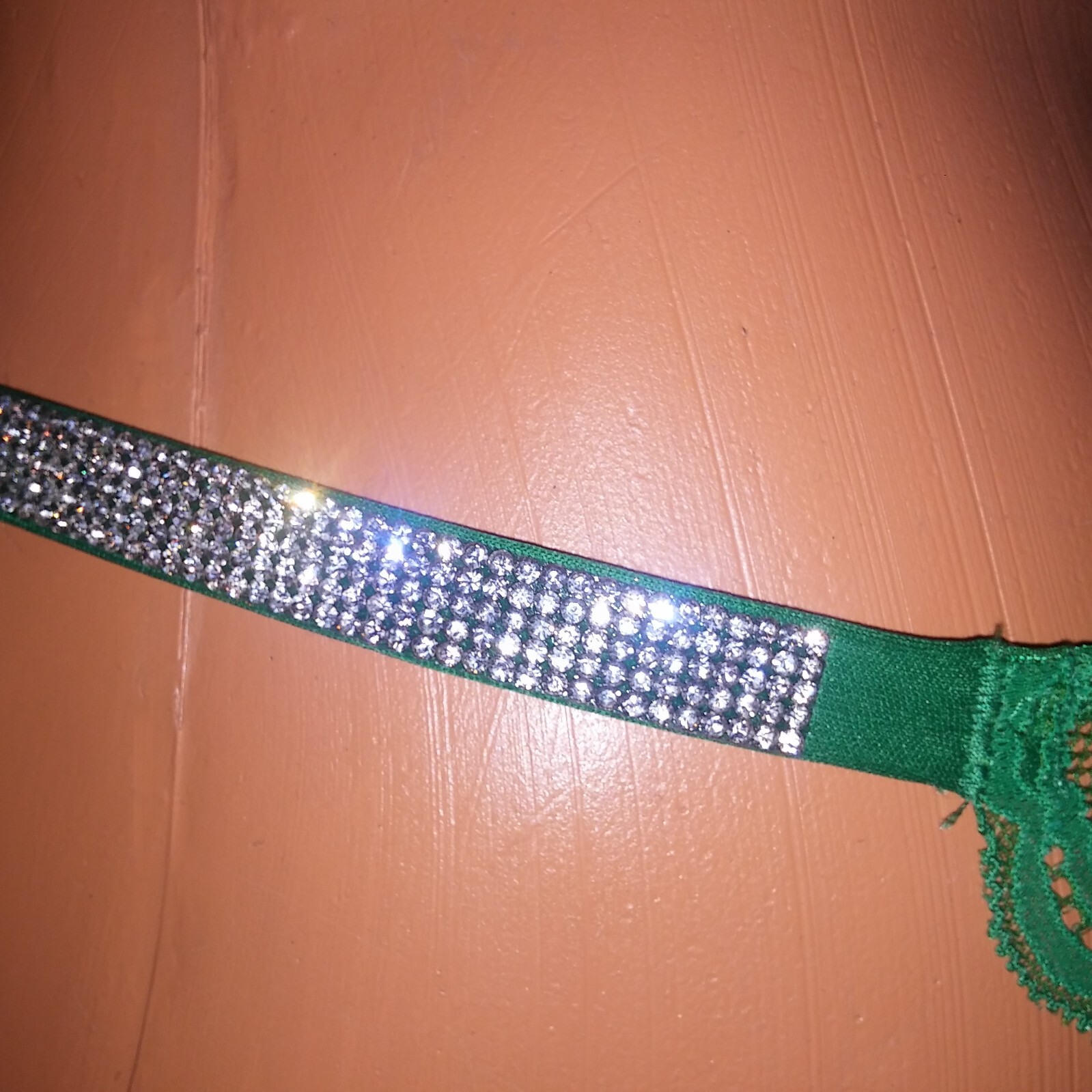 Victoria Secret Panty Medium Cheeky Shine Strap Solid Green Lace Back New