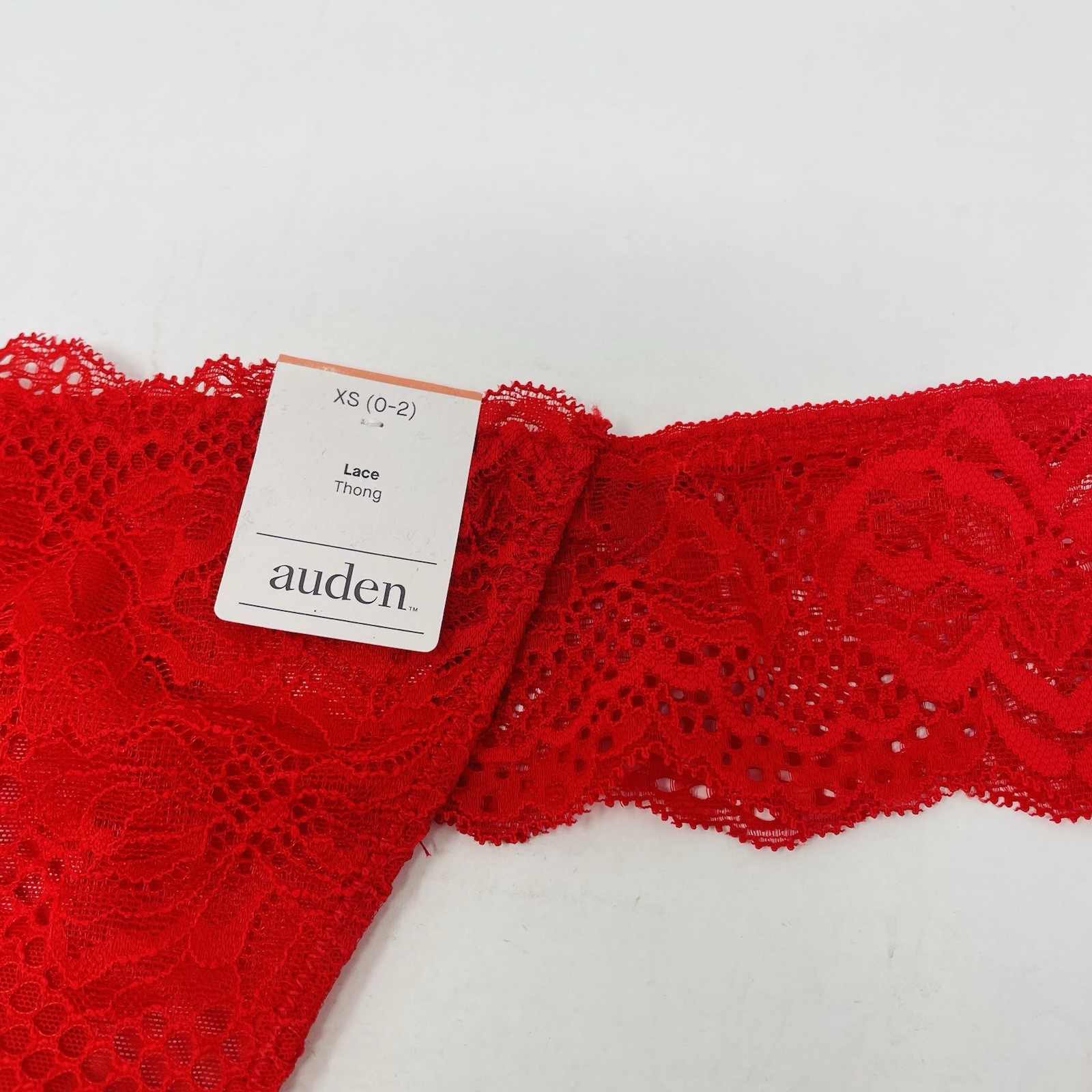 Auden Womens Size XS Fits 0-2 Galloon Lace Semi-Sheer Thong Panty in Red 264
