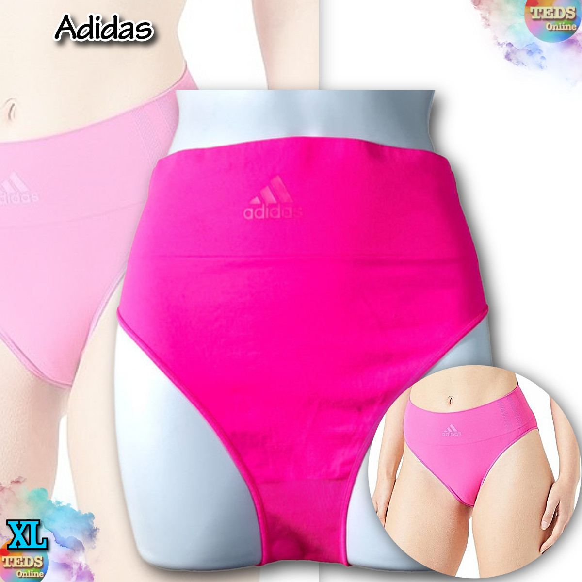 NWT Adidas Women’s XL 720 Degree Seamless Hi-Leg Brief Style- 4A4H62 Lucid Pink
