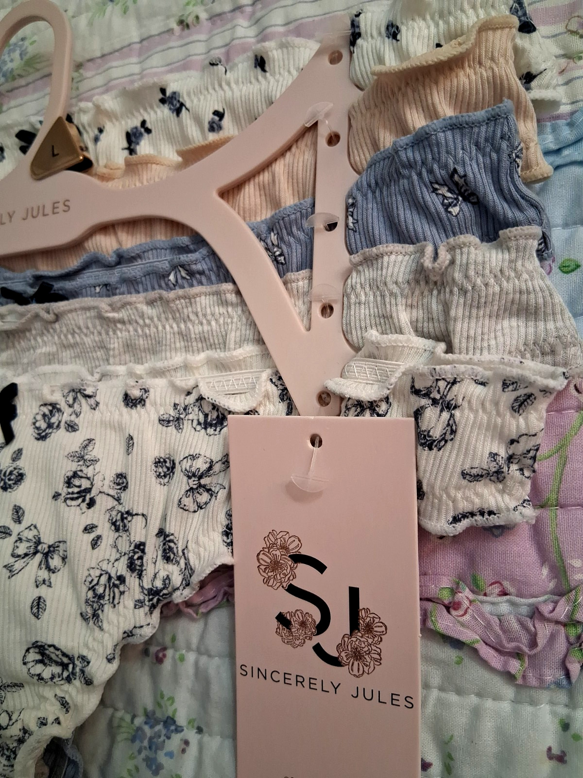 Sincerely Jules Women’s 5 Pack Cotton Blend Ruffle Thong Panties Size Large NWT