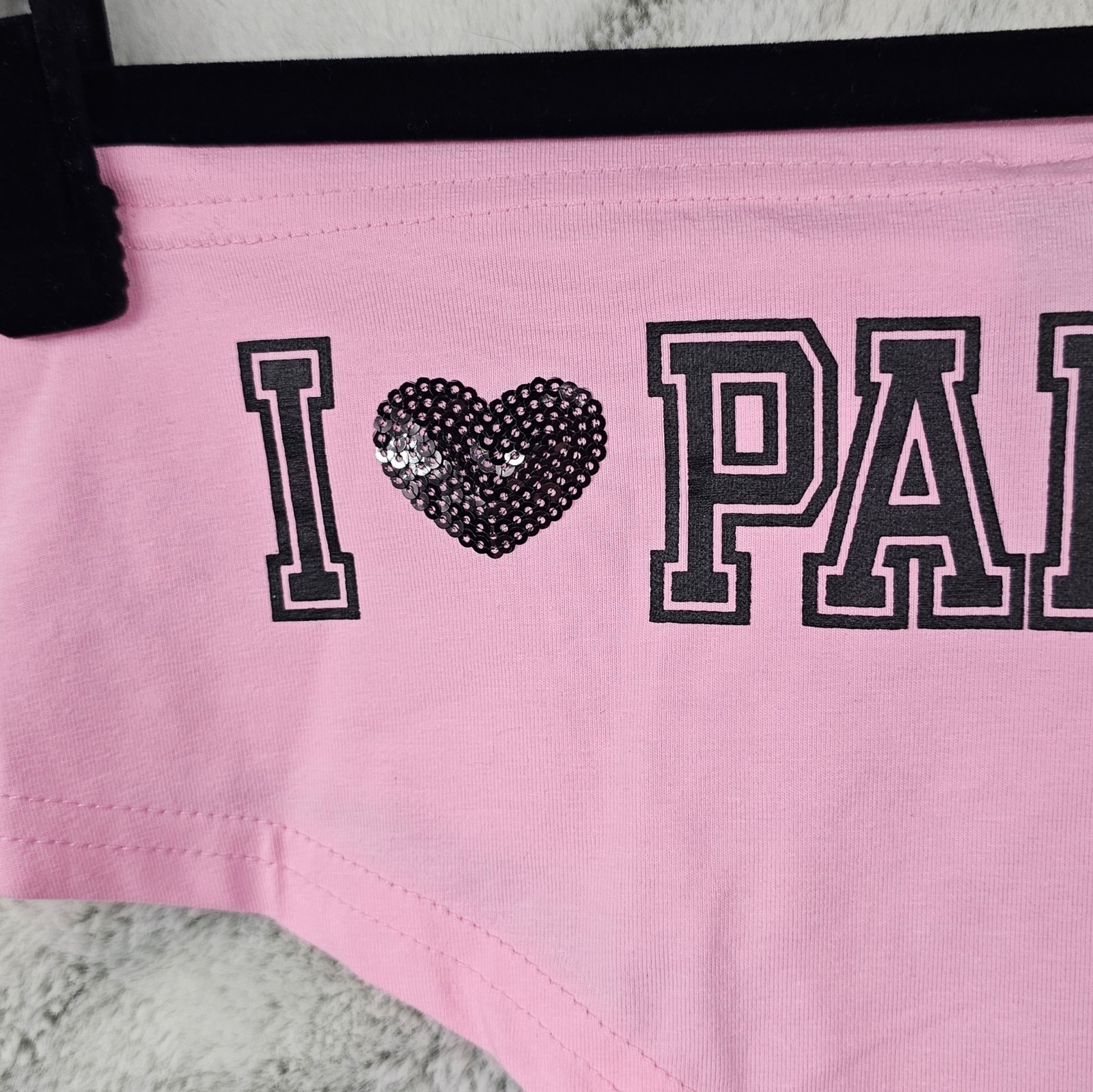 Dolls Kill DK Small I Heart Parties Sequin Pink Black Fun Party Panties Cheeky