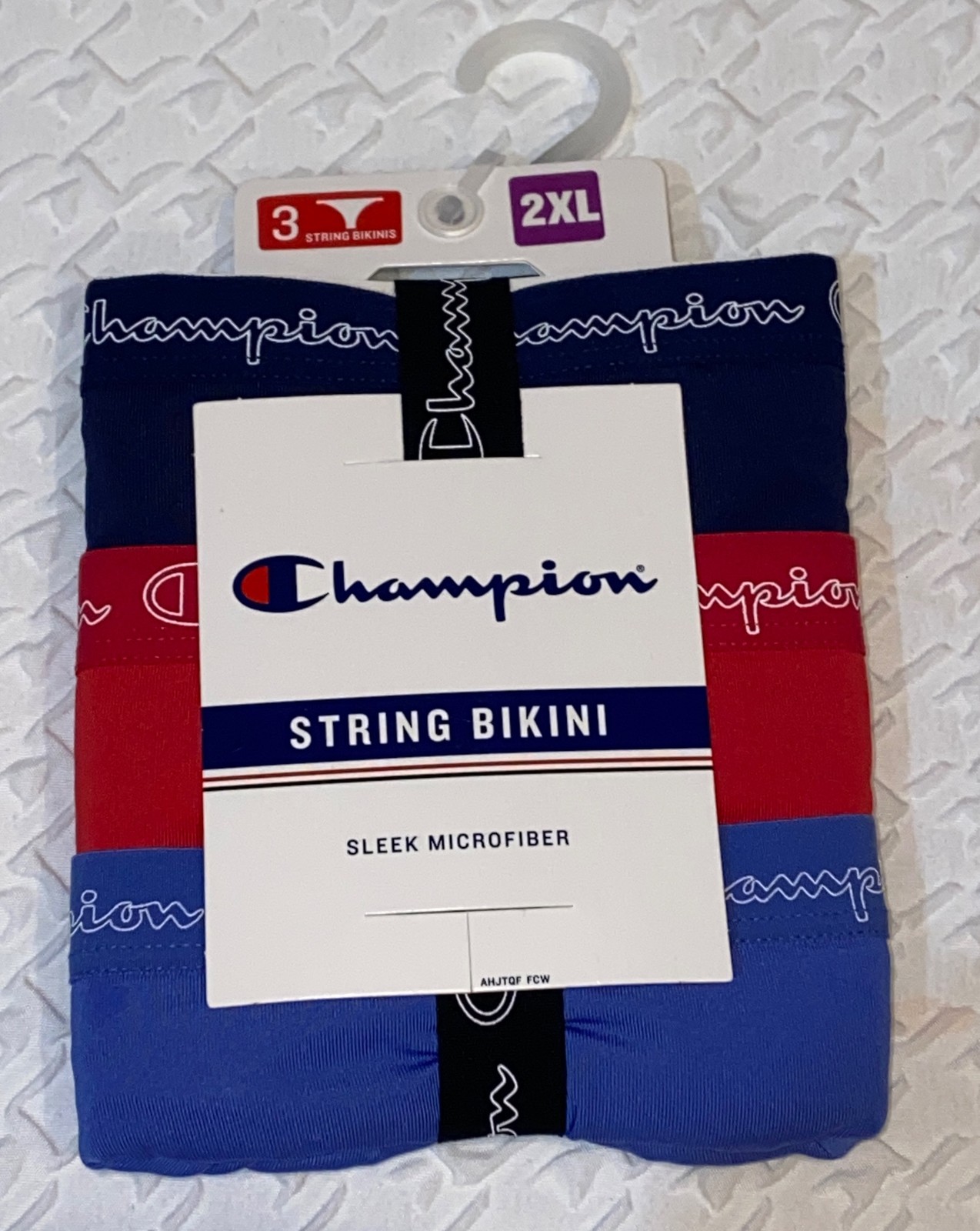 CHAMPION Microfiber 3 Pk Navy Bl Forte Blue Red String Bikini Panty Womens 2XL 9