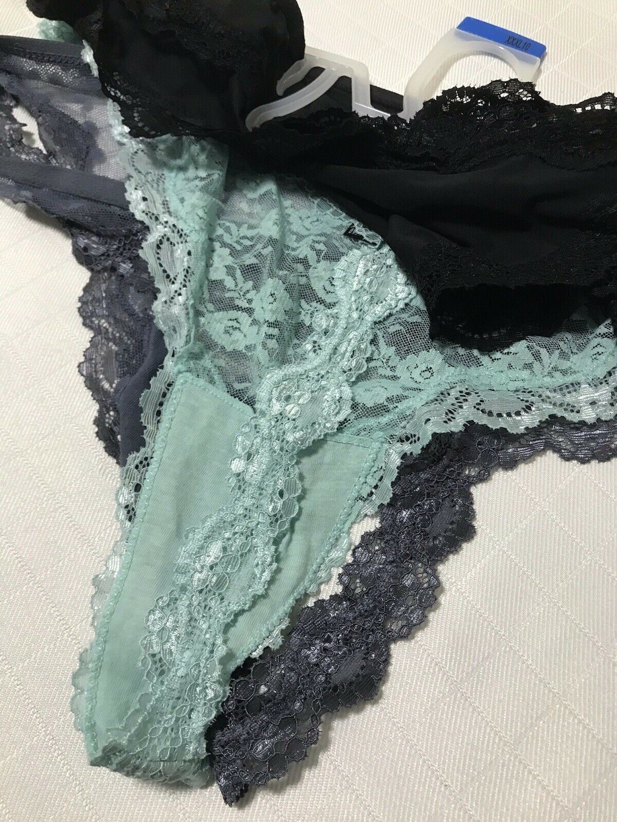 Womens Panties Size XXXL/10 Thong Smart Sexy 3) Pack Black Mint Steel Blue Lace