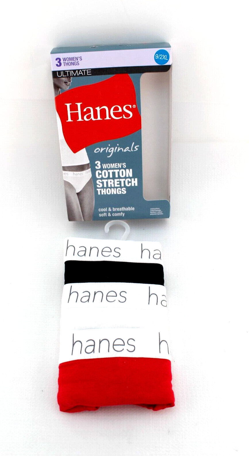 HANES Ultimate Size 9 / 2XL 3-pack Multi Colors Cotton Women’s Thong Panties