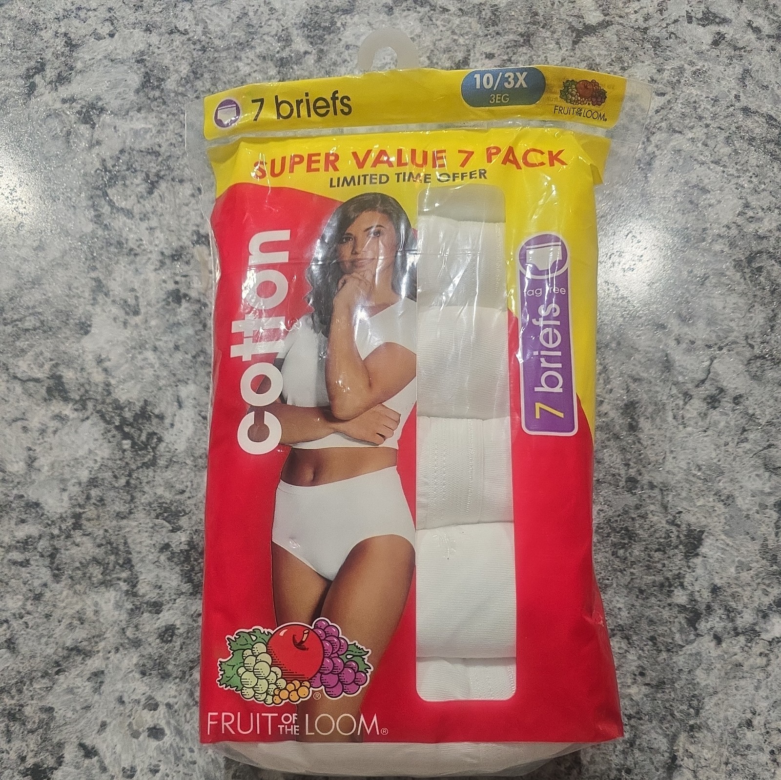 New Fruit of the Loom Womens Size 10 White 100% Cotton 7 Pairs Briefs Label Free