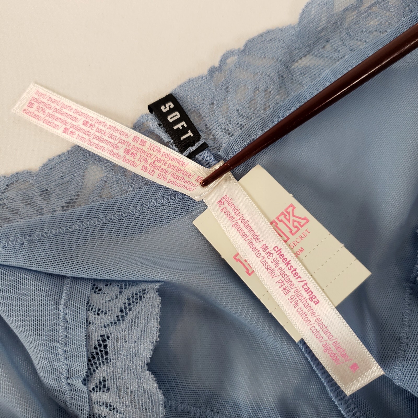 Victorias Secret PINK Cheekster Womens Medium Blue Rose Lace Glitter Logo NWT
