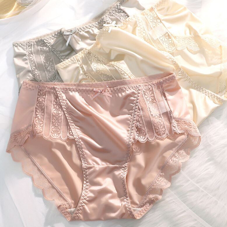 5 Pack Lot Women Satin Panties Sexy Brief Underwear Sheer Lace Vintage Lingeries