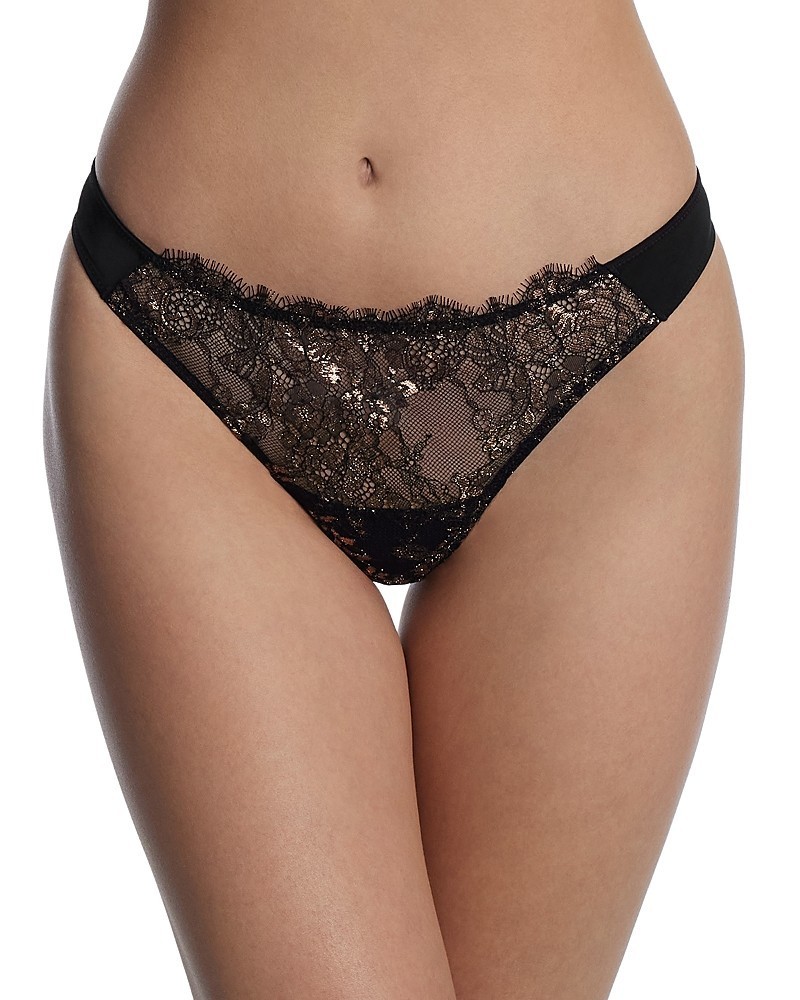 Skarlett Blue Entice Lace Thong Women’s L Black/Rose Gold Elastic Waist Pull On