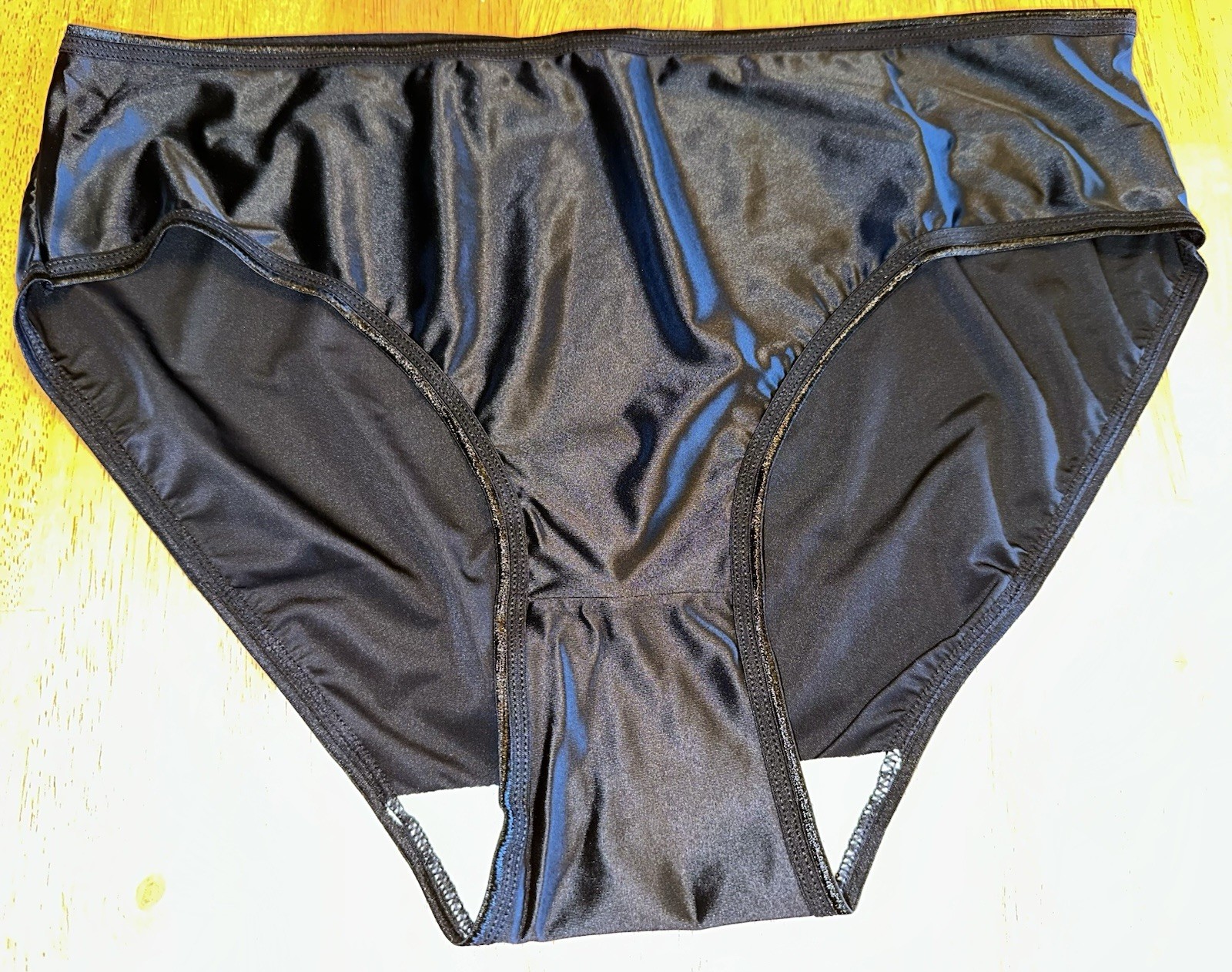 Vtg 80s Styl Glossy Slippery Black 2nd Skin Butter Satin Brief Pantie 2X 2XL NEW