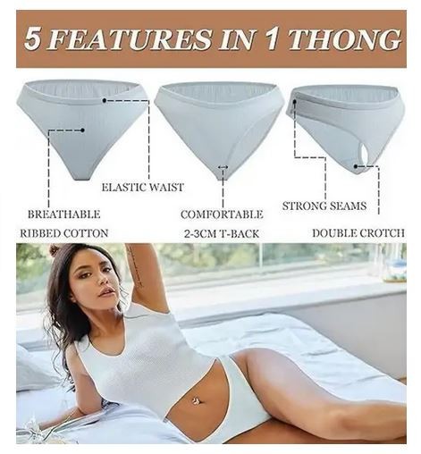 Womens 4pcs Flirty Thong Multicolor Panty Bikini Panties, Low -Rise Thongs