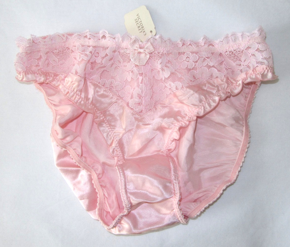 Vintage Victoria’s Secret 100% Silk Lace Bikini Panty – Light Pink, Medium, New