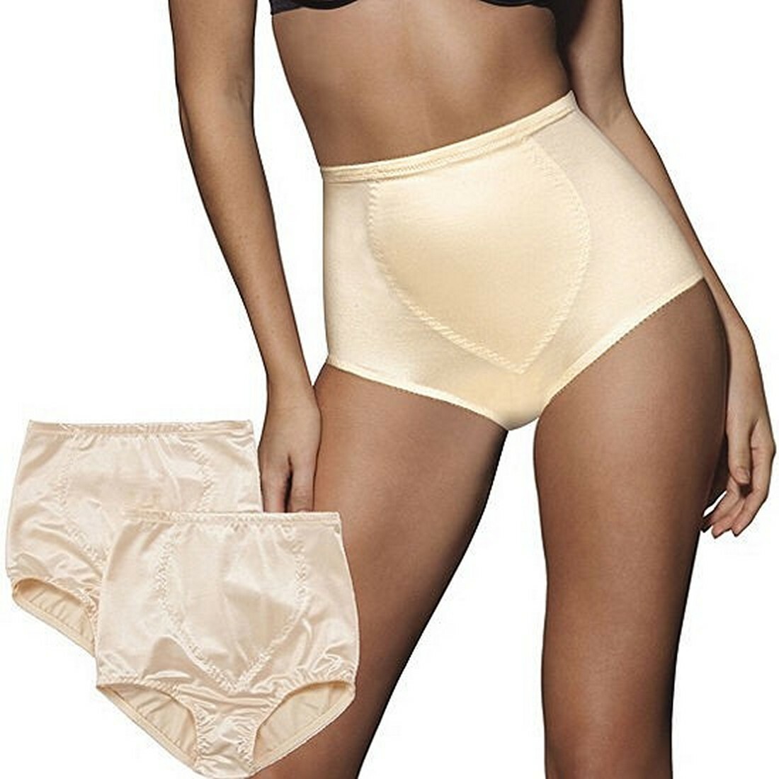 2 Pair Bali Firm Control Shapewear Brief Panties w Tummy Panel X710 Nude 7 Large