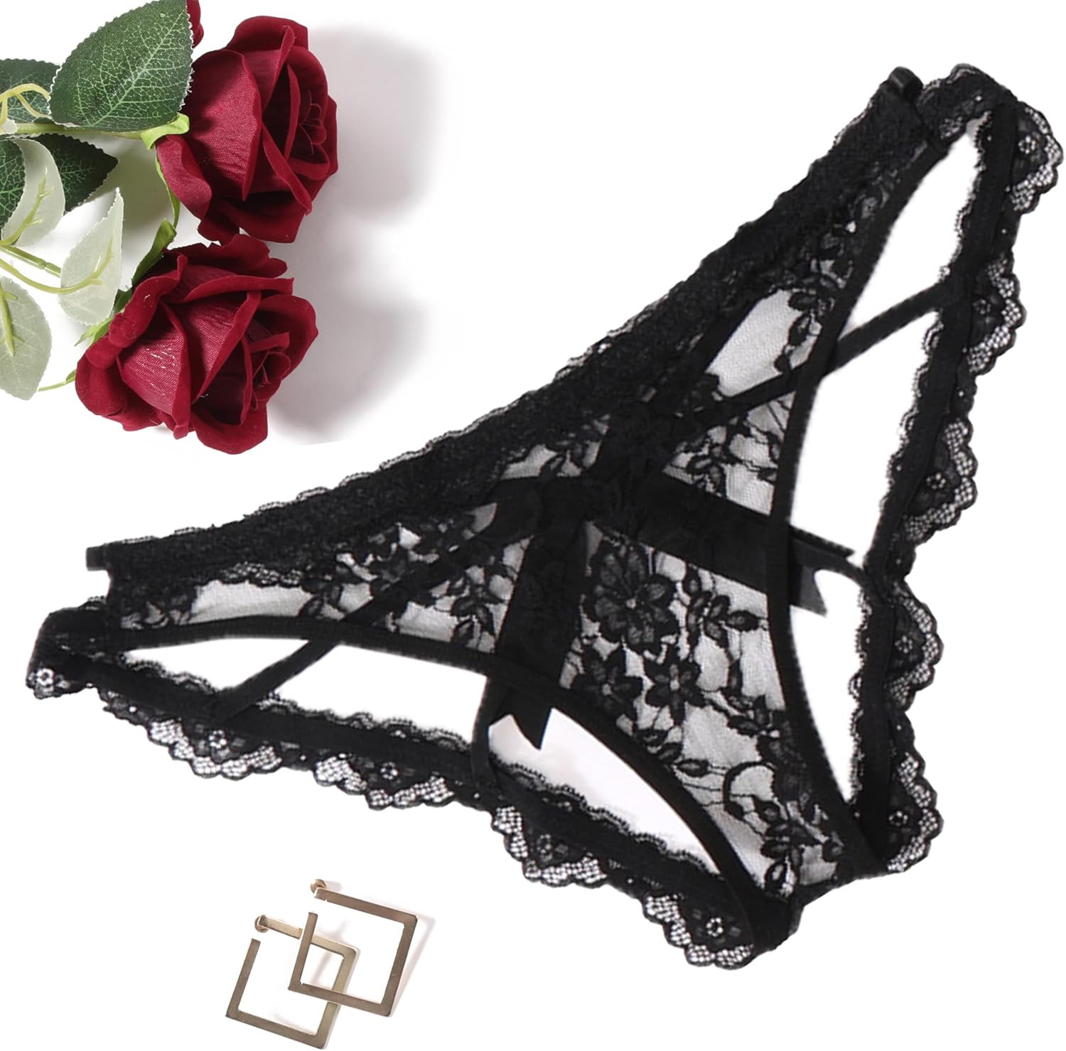 Lace Panties for Women Sexy Cheeky Underwear with Cute Bow Back Hollow Out Low R