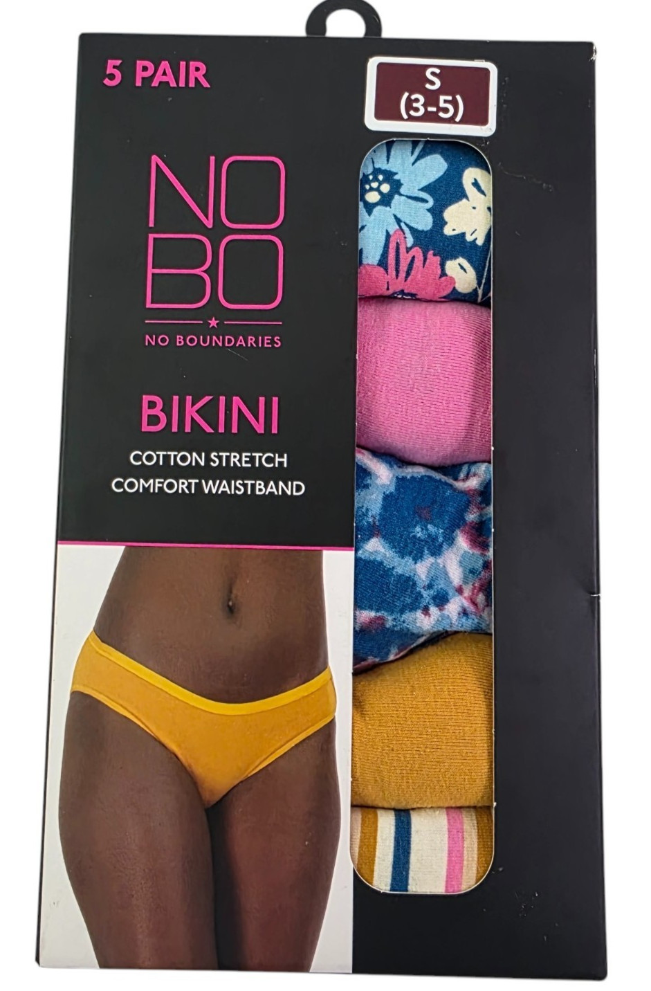 No Boundaries Panties 5-Pack Cotton Stretch Comfort Waistband Bikinis – Various