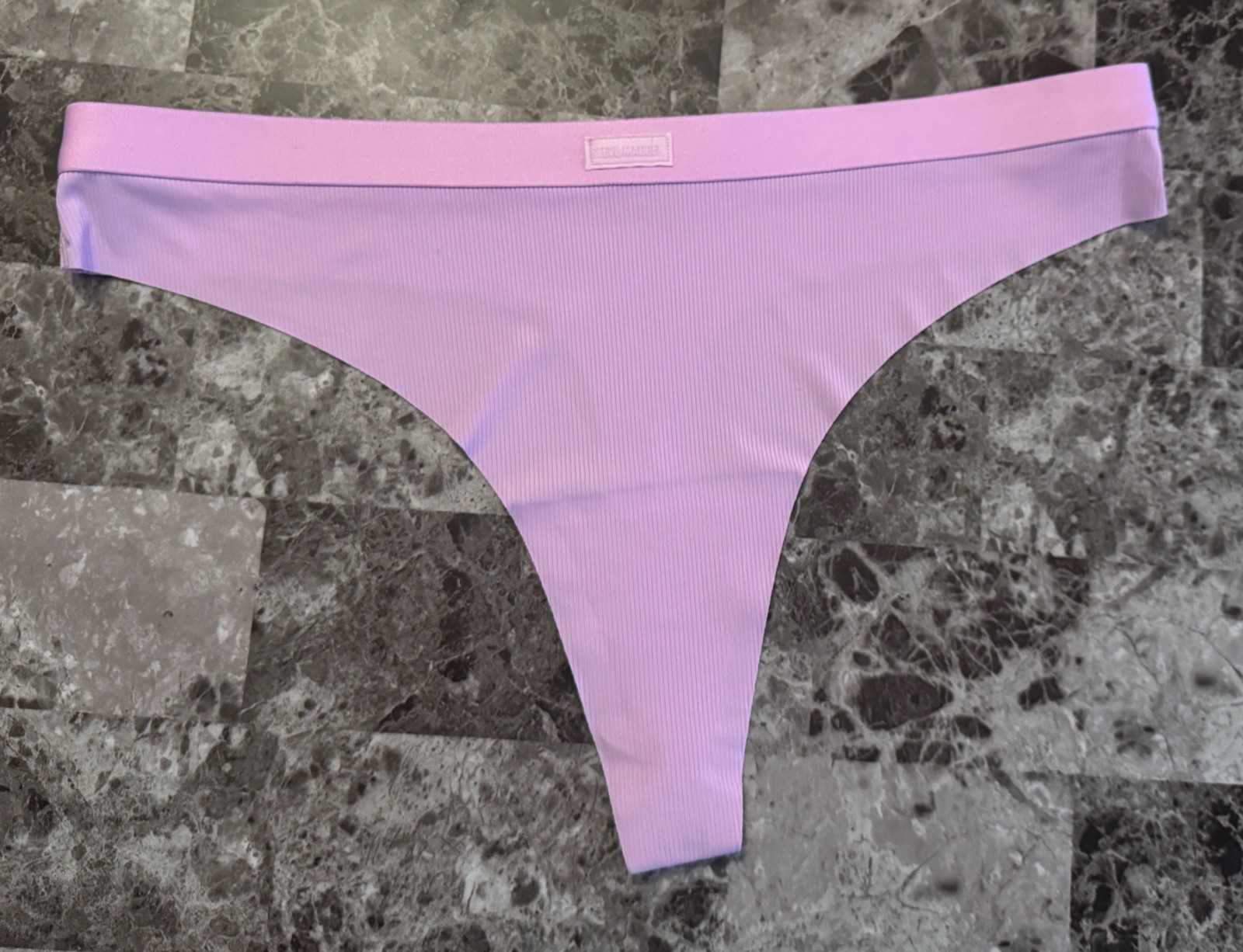 NWOT STEVE MADDEN XL LAVENDER LOGO THICK WAIST BAND RIBBED NO SHOW THONG PANTIES