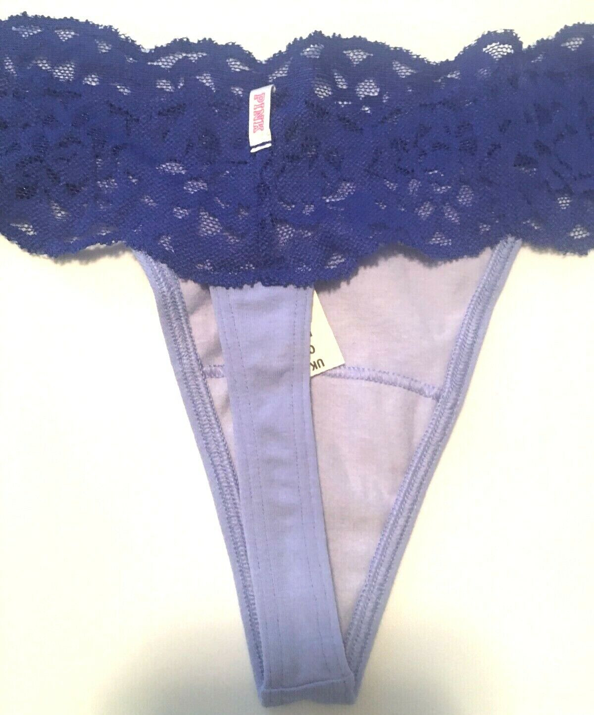 Victorias Secret Blue Casual Friday Thong Panties Size L Floral Lace Cotton NWT