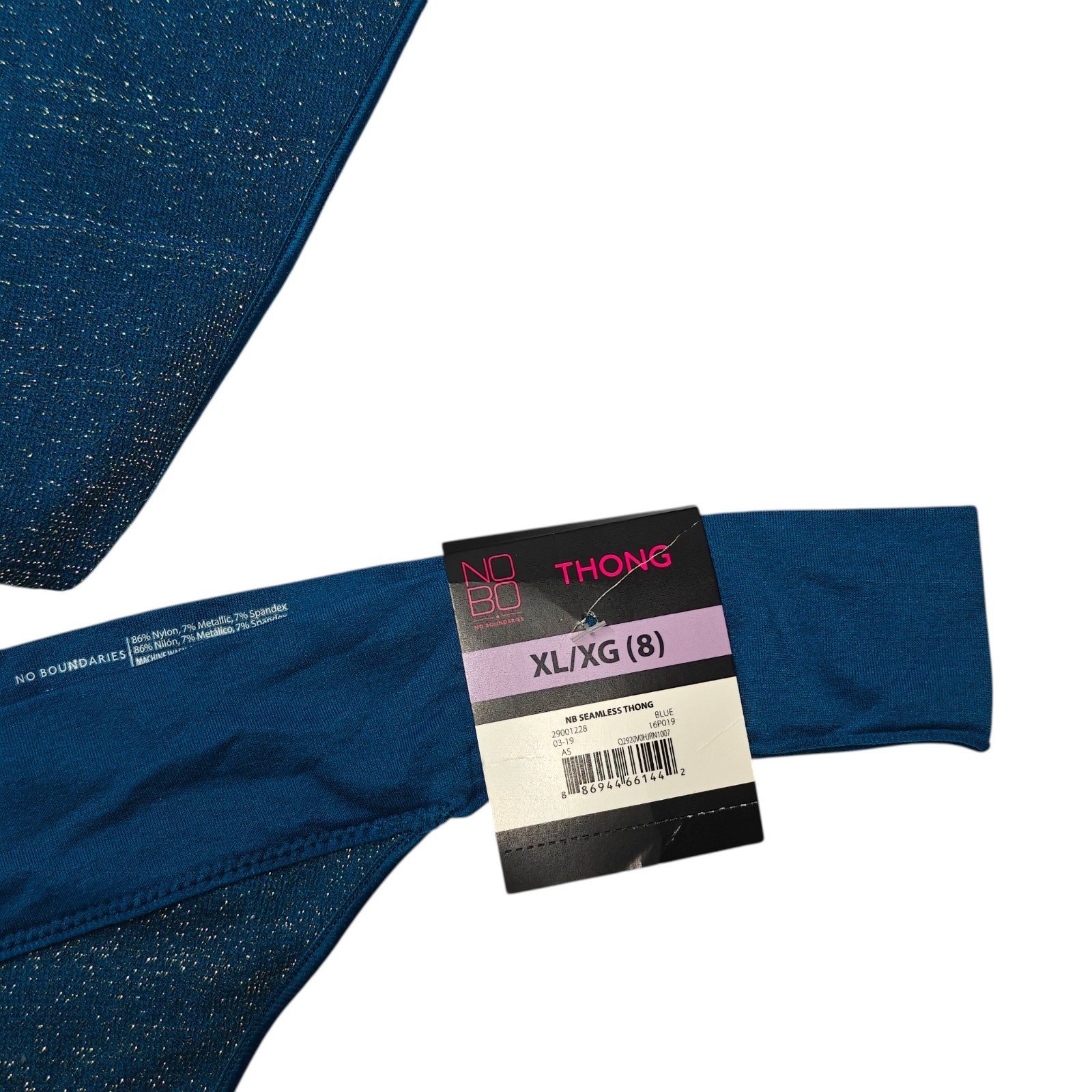 No Boundaries NOBO Women’s Seamless Thong – Blue Sparkle – XL – 2 Pack NWT