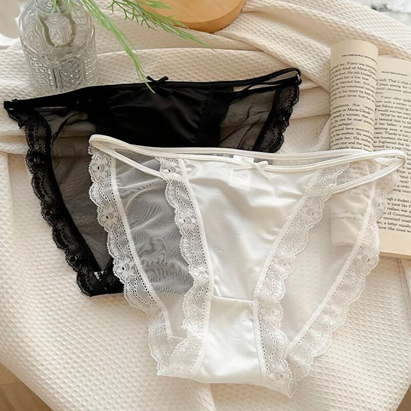 5 Pcs Lot Sexy Womens Satin Panties Lingeries Briefs Lace Sheer Underwear Bikini
