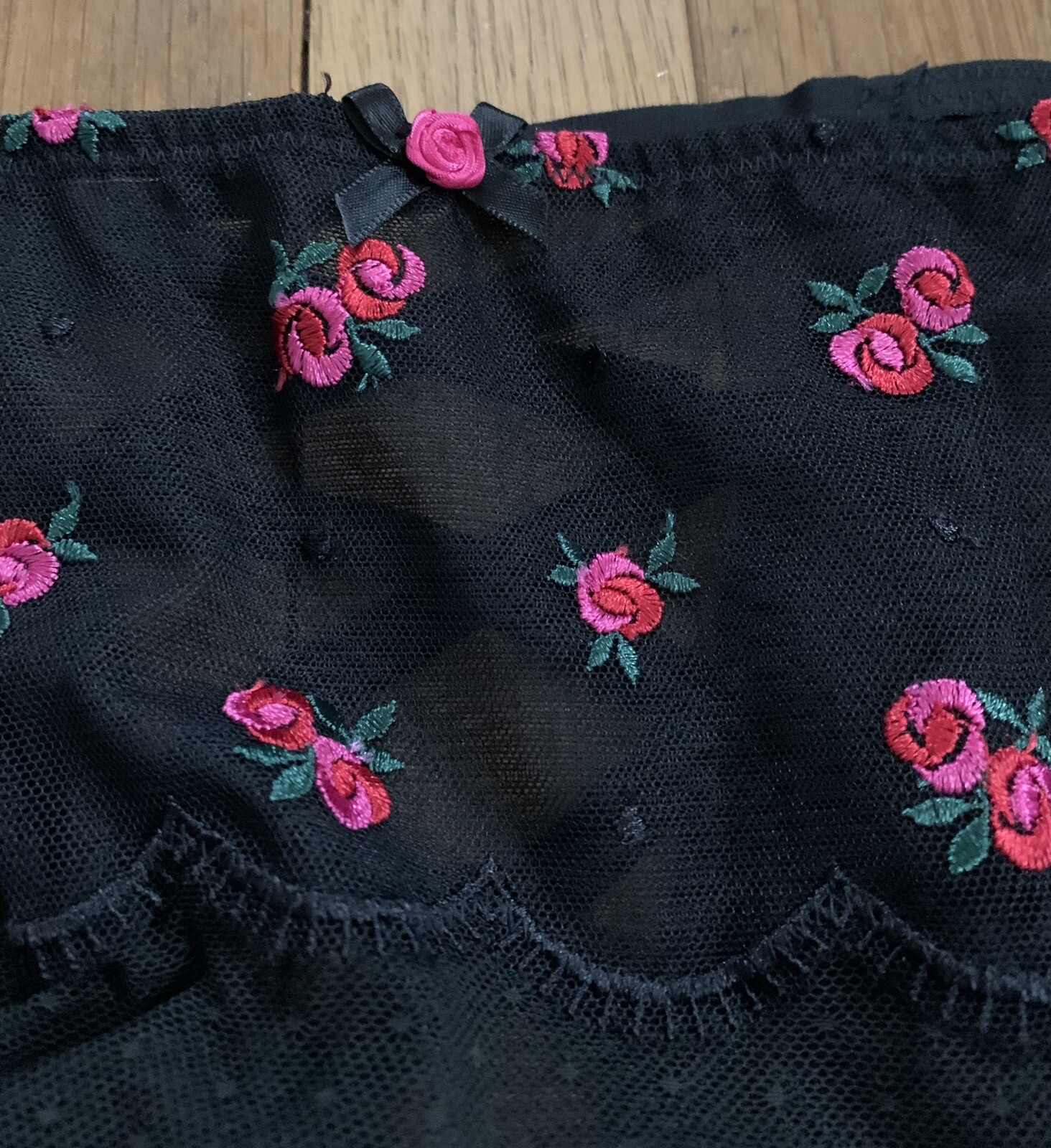 Plus Sz 18/20 Lane Bryant Cacique Black Mid Waist Cheeky Panty Embroidered Rose