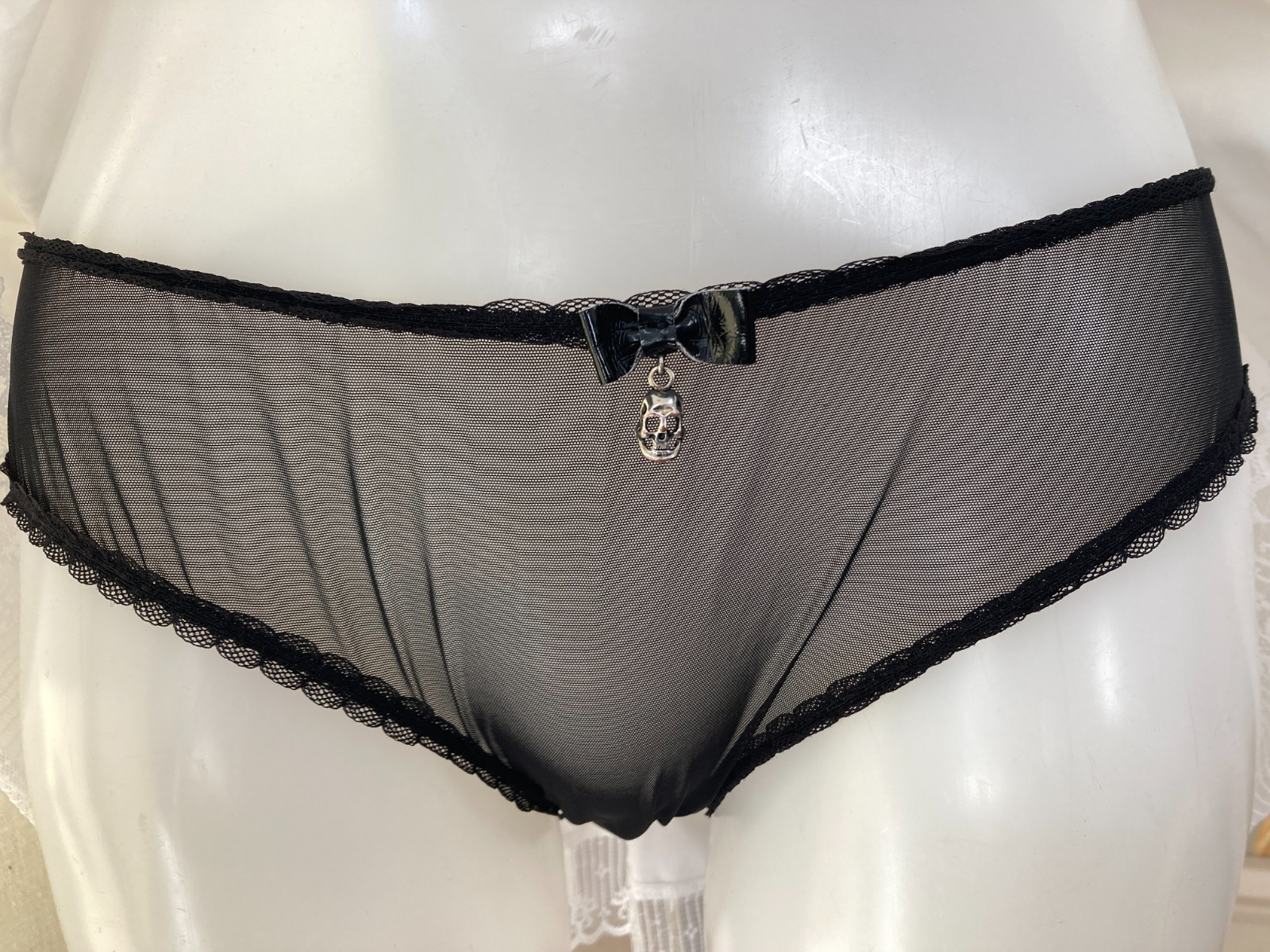Agent Provocateur erotic skull X bones briefs L black gold new vinatge