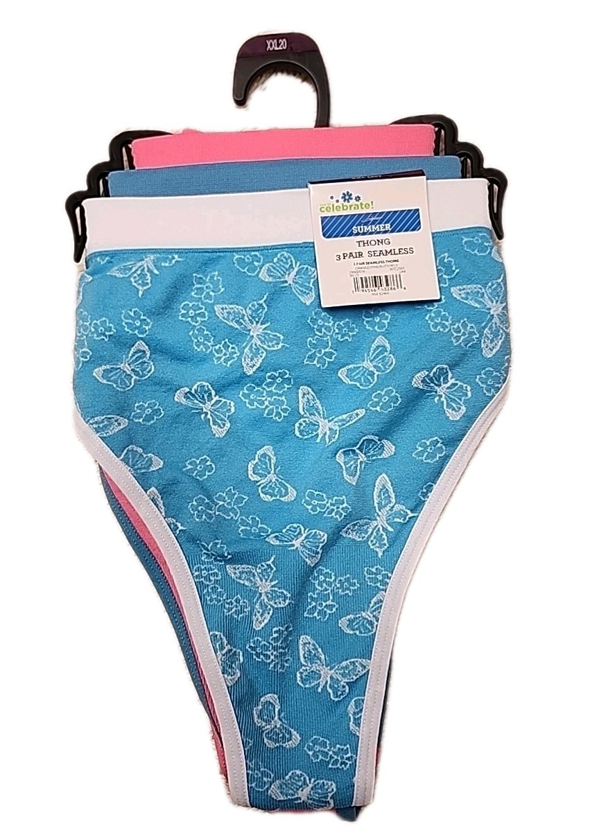 NWT Way To Celebrate 3-Pack Seamless Thong Panties Size XXL 20 Multicolor