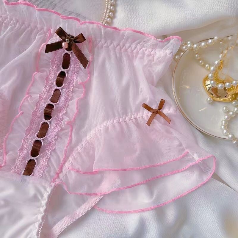 Japanese Sweet Girls Mesh Panties Bow Briefs Lolita Princess Underwear Underpant