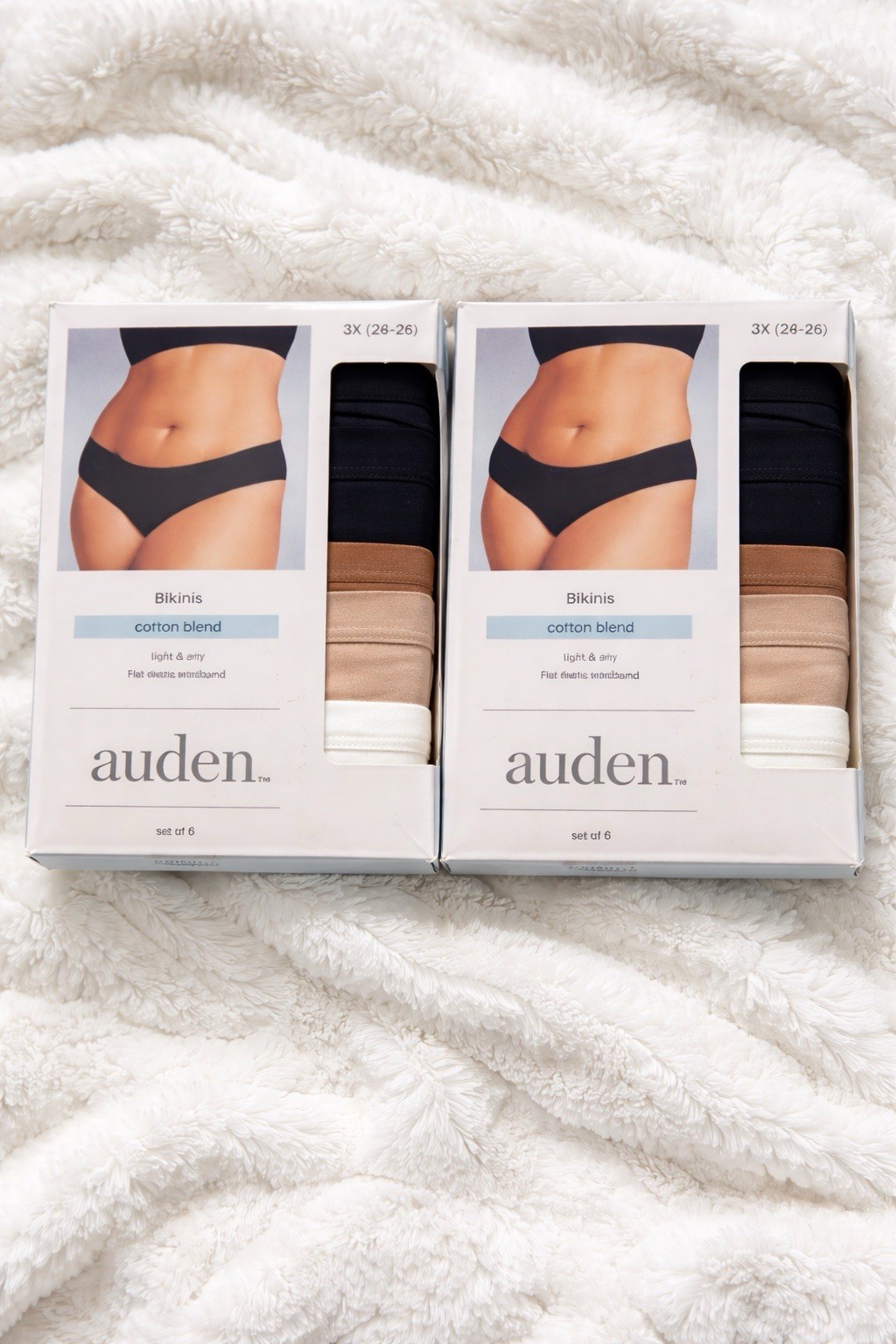Auden Women’s Plus Size 3X Bikini Panties Cotton Blend Black Beige White 6-Pack